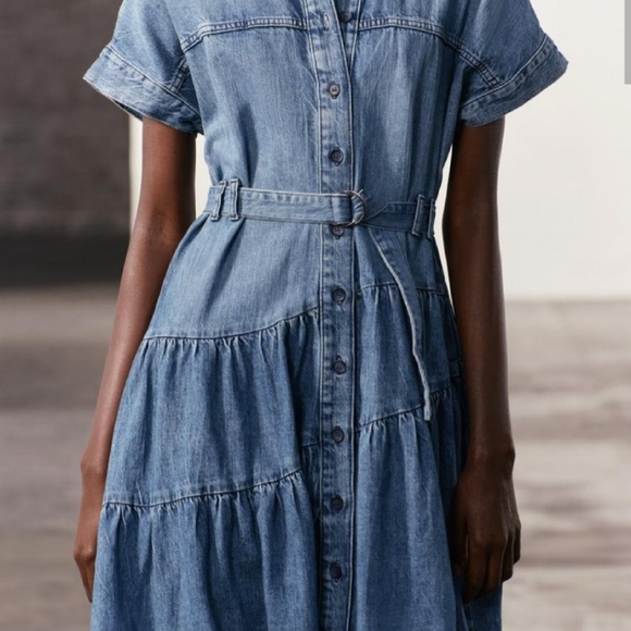 Zara denim tiered maxi dress Sz Medium *Sold Out* - Picture 3 of 3